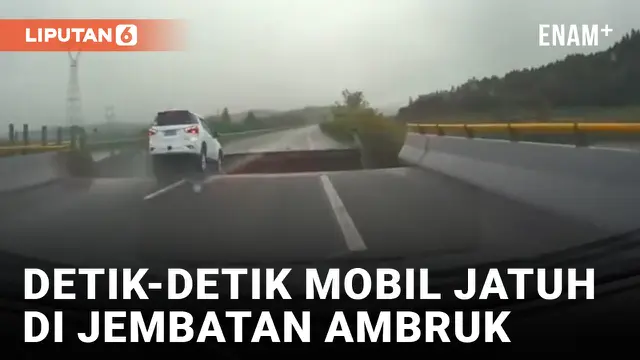 Dampak Banjir China, Mobil Jatuh di Lubang Jembatan yang Amblas