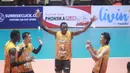 <p>Selebrasi para pemain Jakarta Bhayangkara Presisi, Daudi Okello (tengah) dkk setelah mencetak angka saat menghadapi Jakarta STIN BIN pada laga seri keempat putaran pertama PLN Mobile Proliga 2024 di GOR Tri Dharma Petrokimia, Gresik, Jawa Timur, Jumat (17/5/2024). Jakarta Bhayangkara Presisi kalah 1-3 (25-14, 21-25, 20-25 dan 21-25). (Dok. PBVSI)</p>