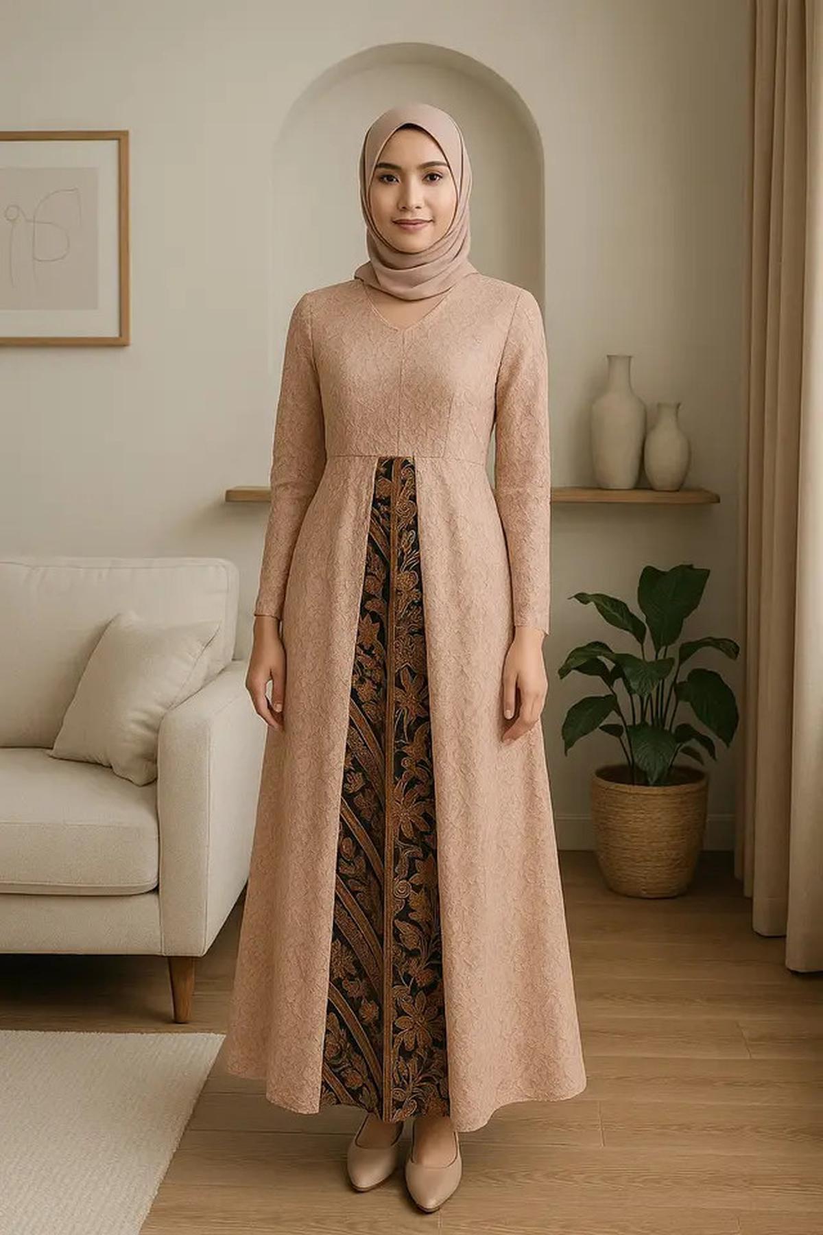 8 Model Gamis Brokat Kombinasi Batik Terbaru Tren 2025, Anggun dan Penuh Karakter