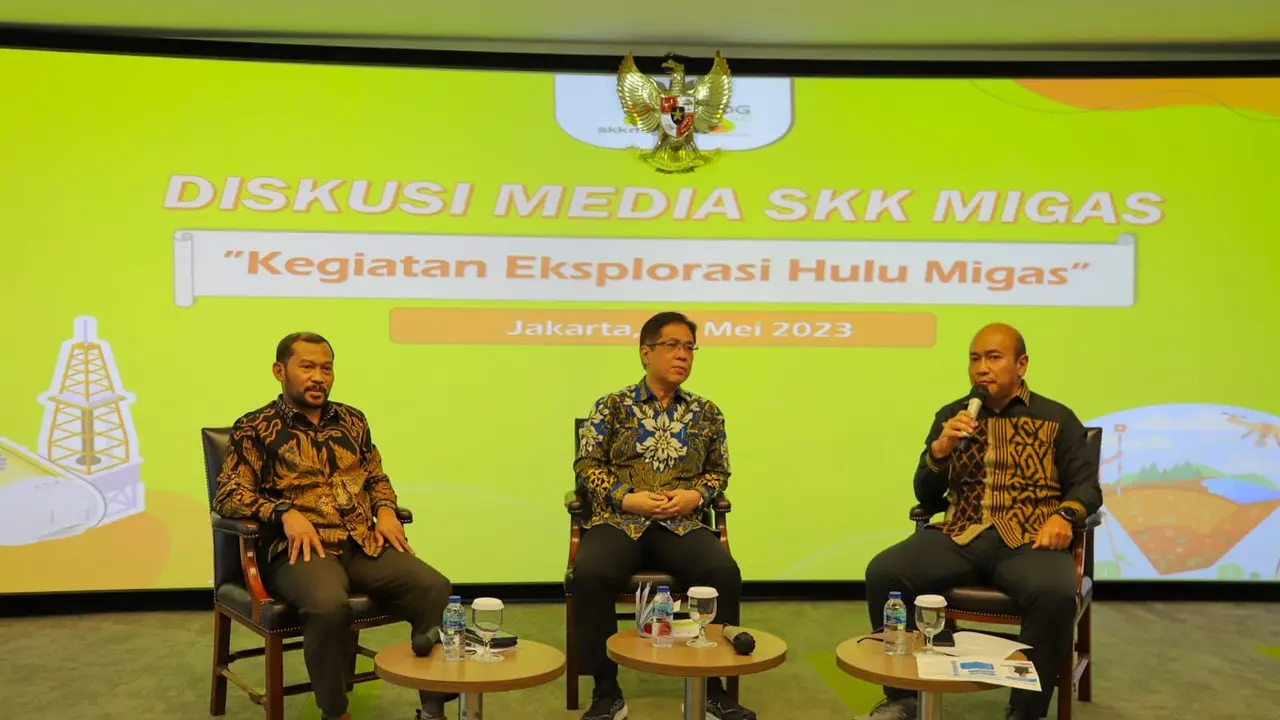 Deputi Eksplorasi, Pengembangan dan Manajemen Wilayah Kerja SKK Migas Benny Lubiantara dalam diskusi media yang diselenggarakan SKK Migas, Rabu (17/5/2023). SKK Migas menargetkan peningkatan investasi eksplorasi hingga USD 3 miliar.