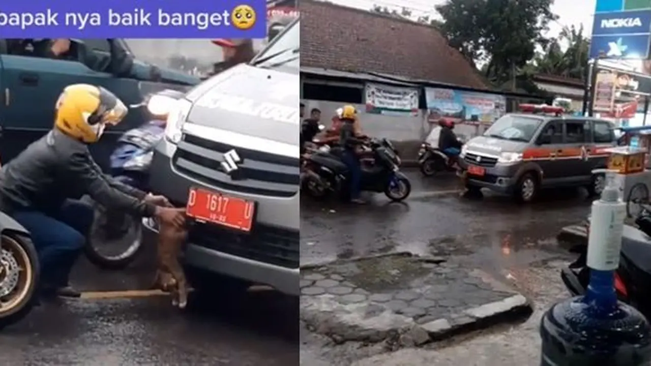 Pemotor hadang ambulans (TikTok/@serli_marlina123)