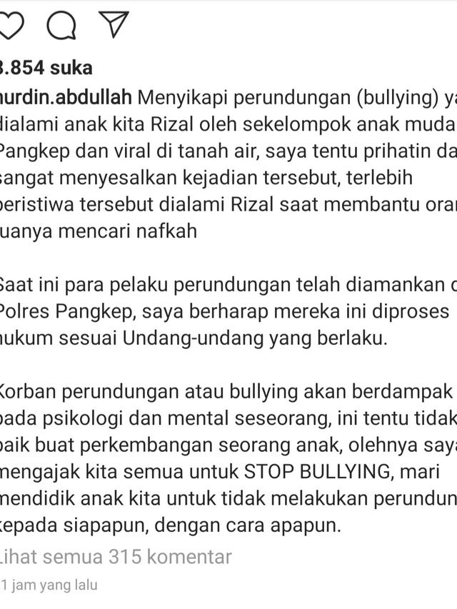 Unggahan Gubernur Sulawesi Selatan, Nurdin Abdullah. (Foto: Instagram @nurdin.abdullah)