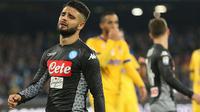 Ekspresi pemain Napoli, Lorenzo Insigne usai timnya kalah dari Juventus pada lanjutan Serie A Italia di San Paolo stadium, Naples, (1/12/2017). Juventus menang 1-0 atas Napoli. (Cesare Abbate/ANSA via AP)