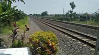 Slamet Supriyadi tak pernah diam saat tak ada kereta lewat. Ia tetap membersihkan jalur kereta. (foto: Liputan6.com/ibra/edhie prayitno ige)