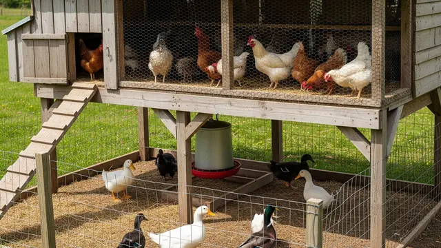 Desain Kandang untuk Ternak Ayam Sekaligus Bebek (AI)