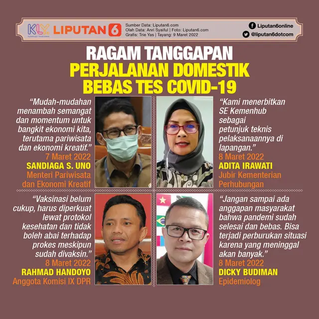 Infografis Ragam Tanggapan Perjalanan Domestik Bebas Tes Covid-19. (Liputan6.com/Trieyasni)