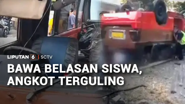 Sopir Ugal-ugalan, Angkot Berpenumpang 17 Pelajar Terguling