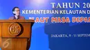 Menko Maritim dan Sumber Daya Rizal Ramli memberi kata sambutan dalam Rapat Koordinasi Nasional Tahun 2015 Kementerian Kelautan dan Perikanan (KKP) bertajuk "Laut Masa Depan Bangsa"  di Jakarta, Kamis (10/9). (Liputan6.com/Johan Tallo)