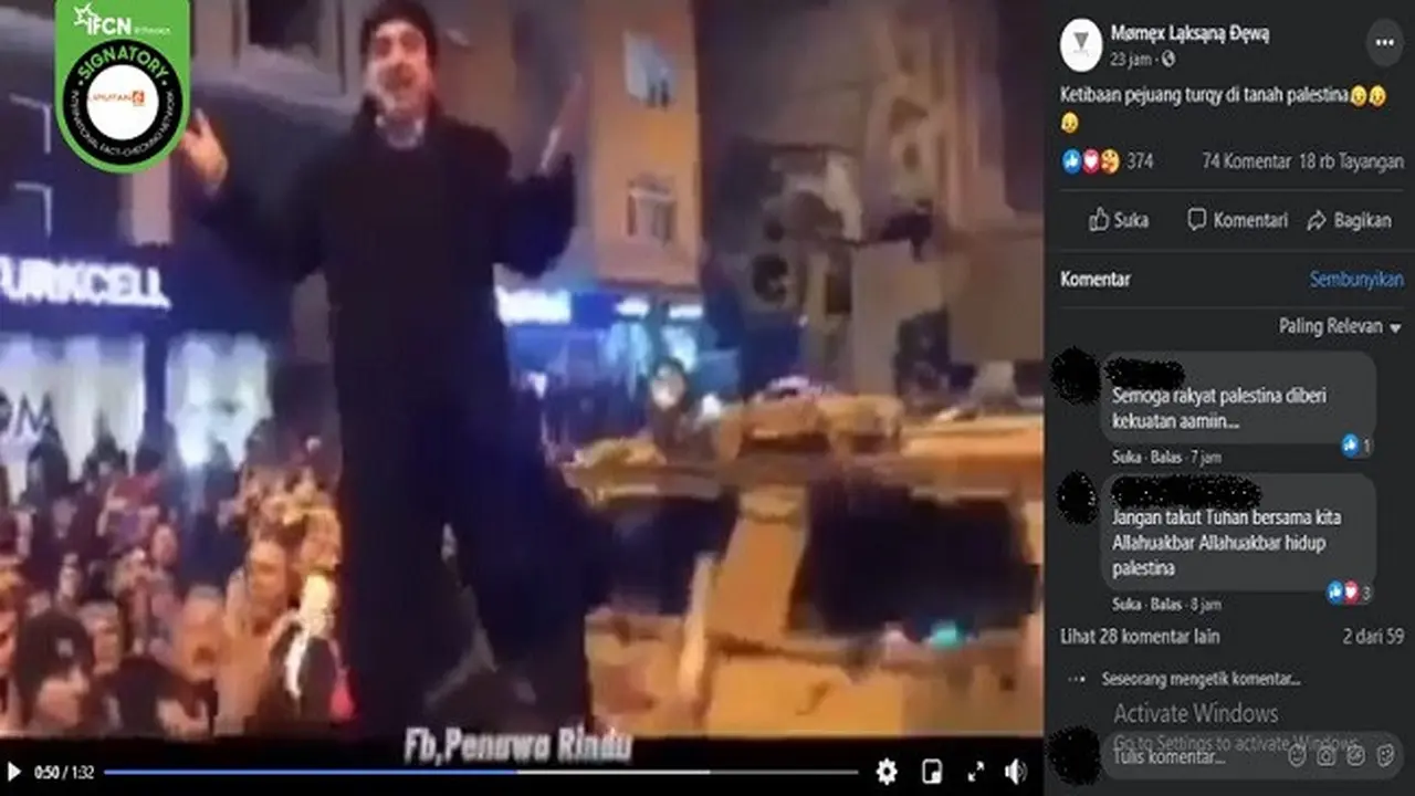 Gambar Tangkapan Layar Video yang Diklaim Pejuang Turki Tiba di Palestina (sumber: Facebook)