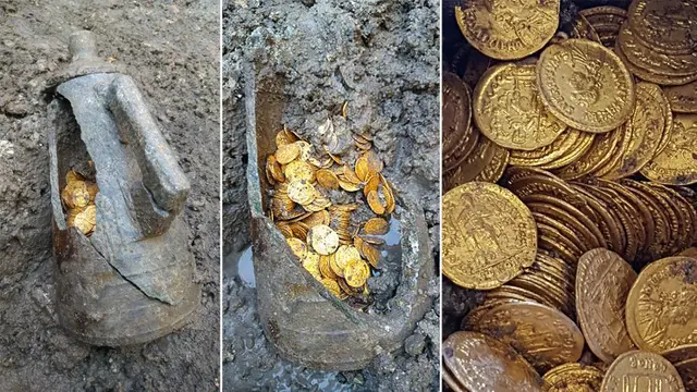 Discovery of hundreds of ancient Roman era gold coins (Ministry of Cultural Heritages and Activities of Italy)