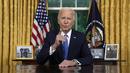 Joe Biden menyampaikan pidato perdananya usai batal mencalonkan diri lagi sebagai presiden dalam Pilpres AS November mendatang. (Evan Vucci / POOL / AFP)