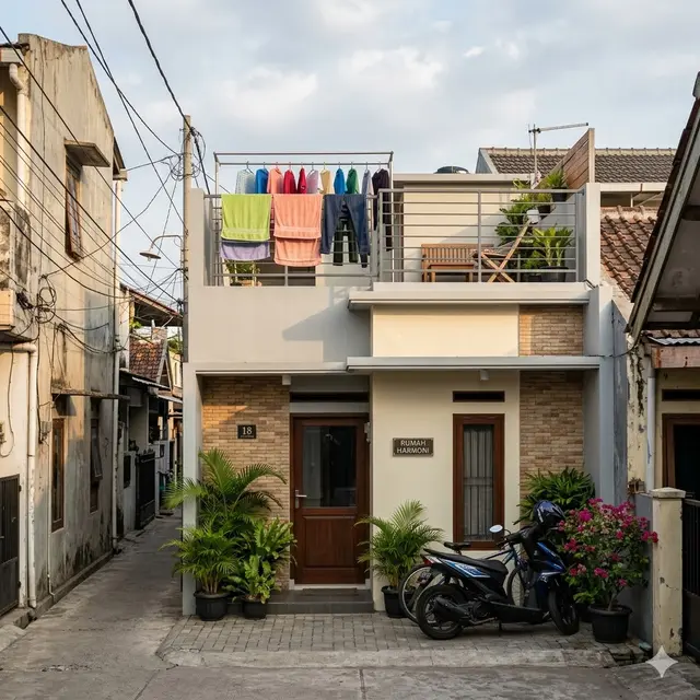 Rumah di Gang Sempit dengan Rooftop untuk Jemur dan Area Santai