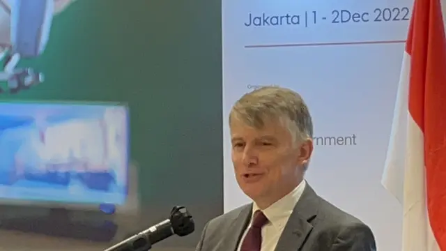 Dubes Inggris Owen Jenkins dalam acara UK-Indonesia Great Higher Education Partnership di Jakarta, Kamis (1/12/2022). (Dok. Kedubes Inggris)