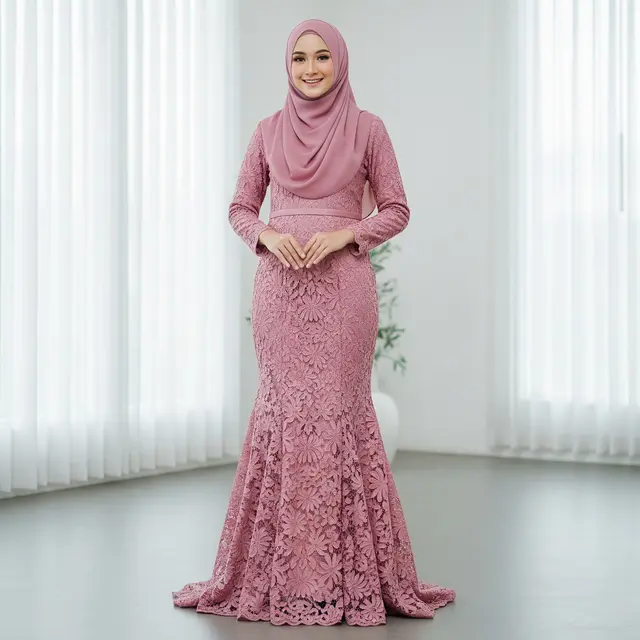 9 Model Gamis Brokat Premium dengan Potongan Mermaid Modern, Tampil Mewah