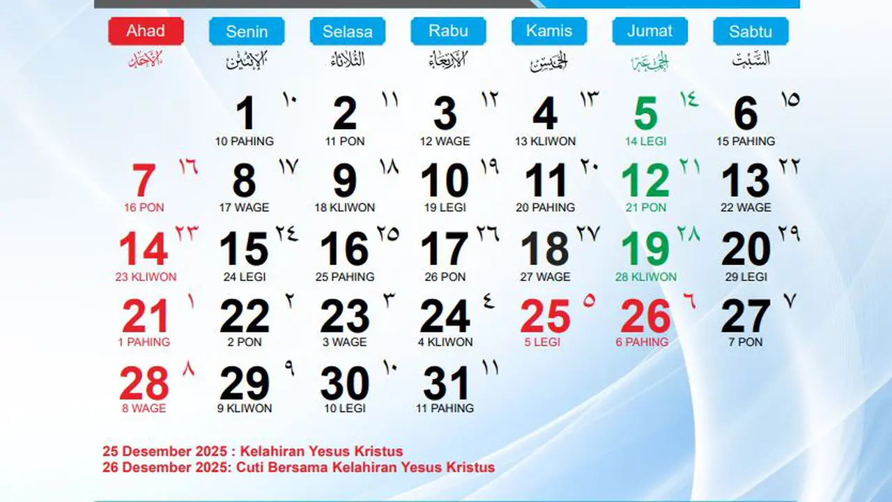 Kalender Hijriah Desember 2025 Kemenag. (Foto: Kemenag RI)