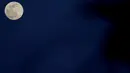 Bulan purnama terbit di atas ibu kota Nicosia di pulau Mediterania timur Siprus, pada Senin (26/4/2021. Bulan purnama di bulan April ini disebut Pink Supermoon lantaran jaraknya dekat dengan perige (garis edar suatu benda langit yang terdekat dengan bumi). (AP Photo/Petros Karadjias)