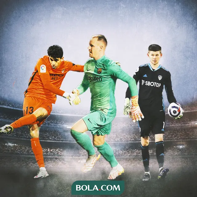 Ilustrasi - Marc-Andre ter Stegen dikelilingi Yassine Bounou dan Illan Meslier