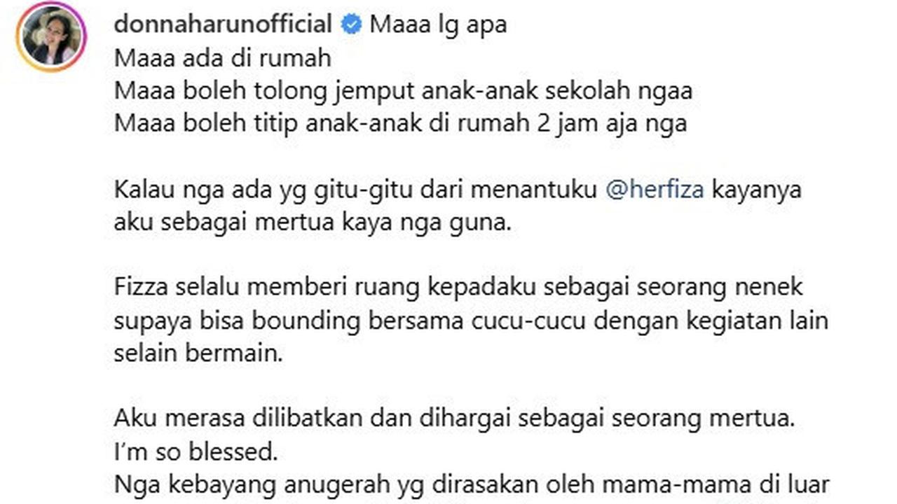 Sering Dititipi Cucu, Donna Harun Justru Merasa Bersyukur dan Dilibatkan