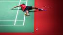 Pebulutangkis tunggal putra Indonesia, Anthony Sinisuka Ginting melakukan pemanasan saat latihan menjelang Indonesia Masters 2023 yang berlangsung di Istora Senayan, Jakarta, Senin (23/01/2023). (Bola.com/Bagaskara Lazuardi)