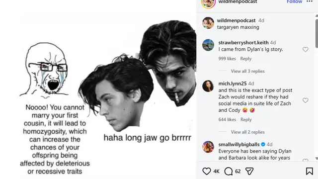 Unggahan Dylan Sprouse dalam akun podcast Wildmen miliknya. (Instagram/@wildmenpodcast)