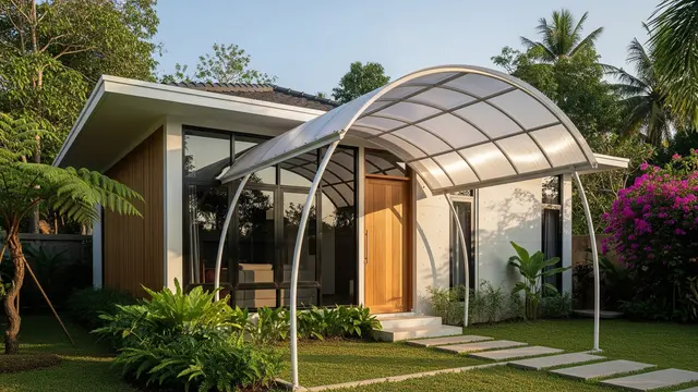 Ilustrasi Model Kanopi Teras Unik Bentuk Melengkung untuk Rumah Modern/Gemini AI