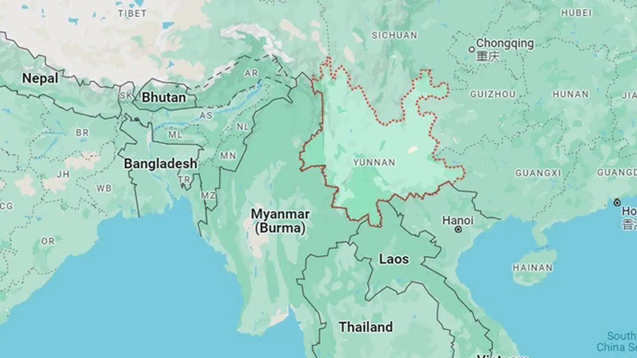 Peta Provinsi Yunnan di China.
