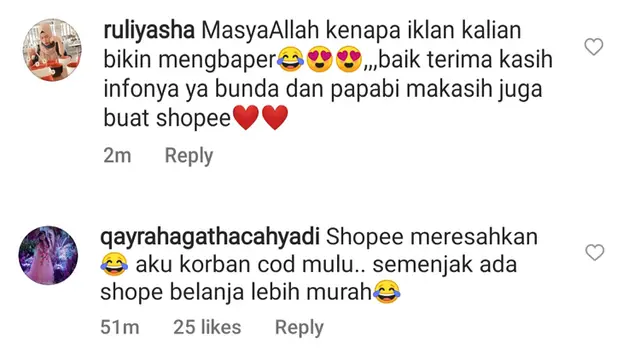 Komentar netizen di akun Instagram Lesti Kejora