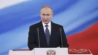 Vladimir Putin saat berpidato dalam pelantikannya sebagai presiden Rusia untuk periode keempat (Mikhail Metzel, Sputnik, Kremlin Pool Photo via AP)