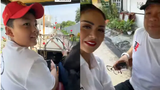 Krisdayanti Lemos diantar oleh suami dan anaknya mendatangi TPS saat Pemilu 2024 di dapil Jawa Timur V