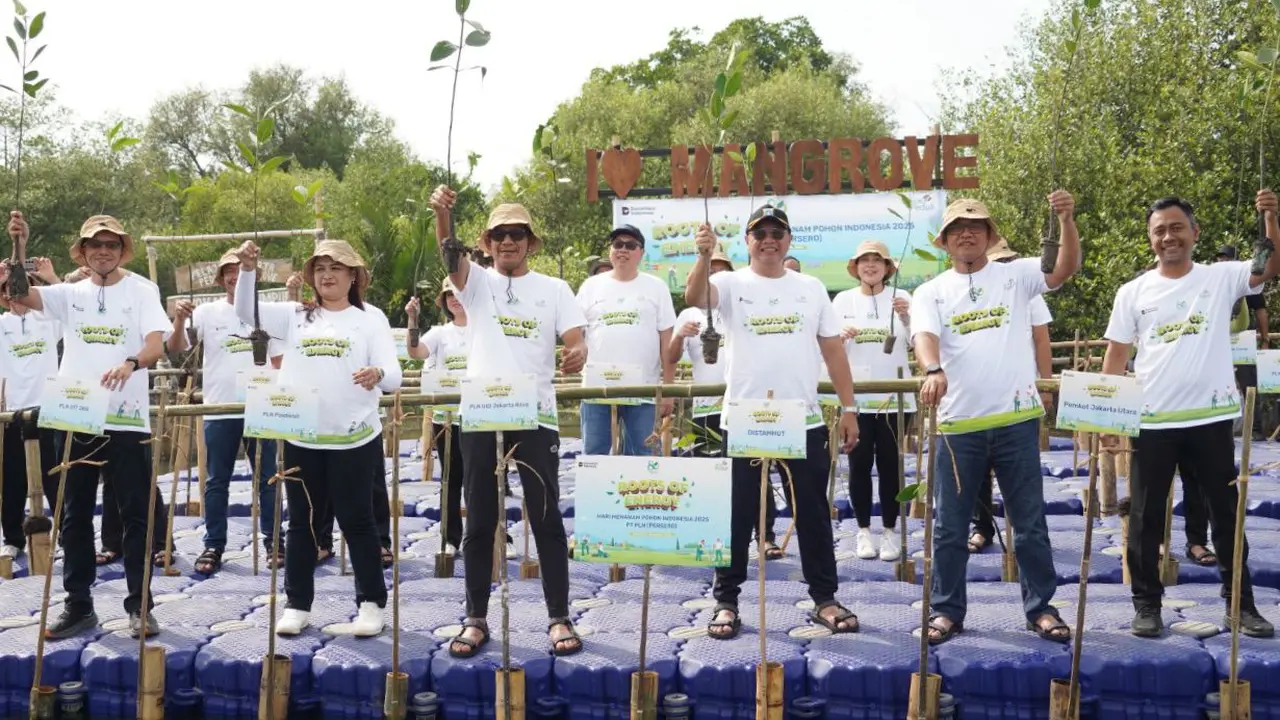 PLN bersama Pemerintah Kota Jakarta Utara dan Dinas Pertamanan & Kehutanan DKI Jakarta menanam bibit mangrove di kawasan Hutan Lindung Angke Kapuk, Jakarta Utara. (Dok PLN)