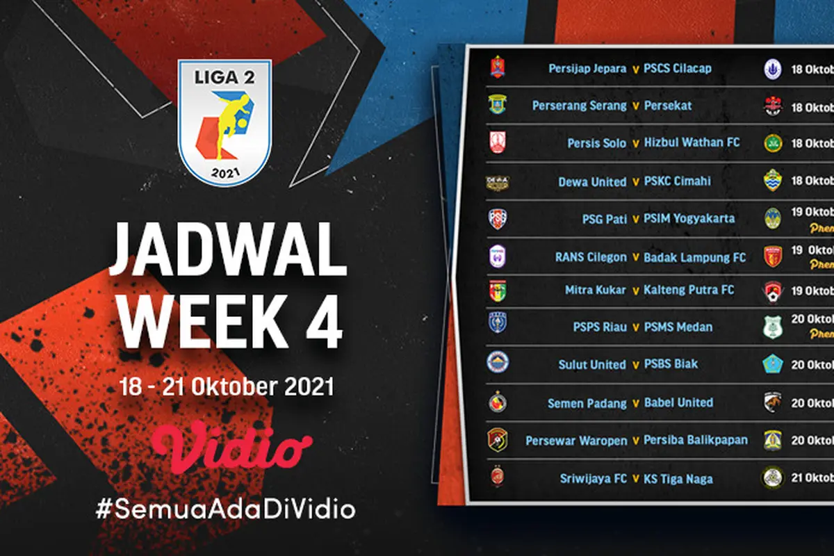 Jadwal Liga 2 2021 pekan keempat