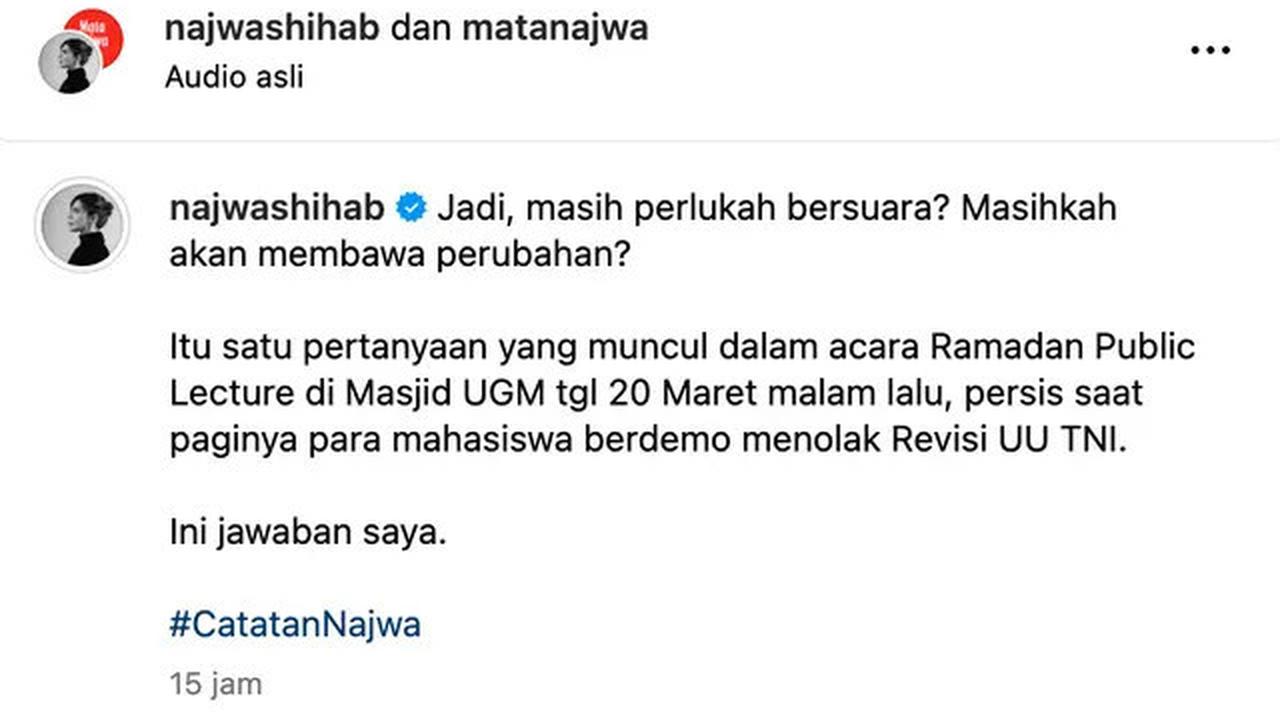 Najwa Shihab Respons Mahasiswa Demo Revisi UU TNI, Sebut Awan Mendung Berada di Atas Kepala