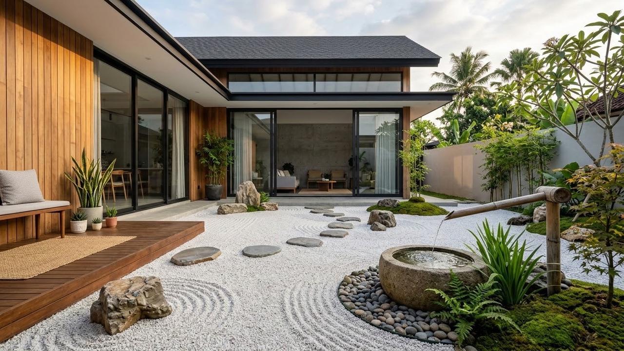 Desain Taman Kering Gaya Zen Modern untuk Rumah Minimalis/AI Generated