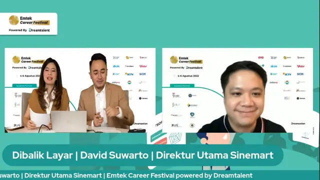 Direktur Utama Sinemart David Suwarto dalam Webinar bertajuk 'Dibalik Layar' Emtek Career Festival, Kamis (4/8/2022).