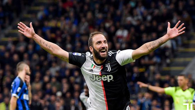 Gonzalo Higuain mencetak gol kemenangan Juventus atas Inter Milan di Stadion Giuseppe Meazza pada laga pekan ketujuh Serie A 2019-2020 (Foto: Doc Juventus)