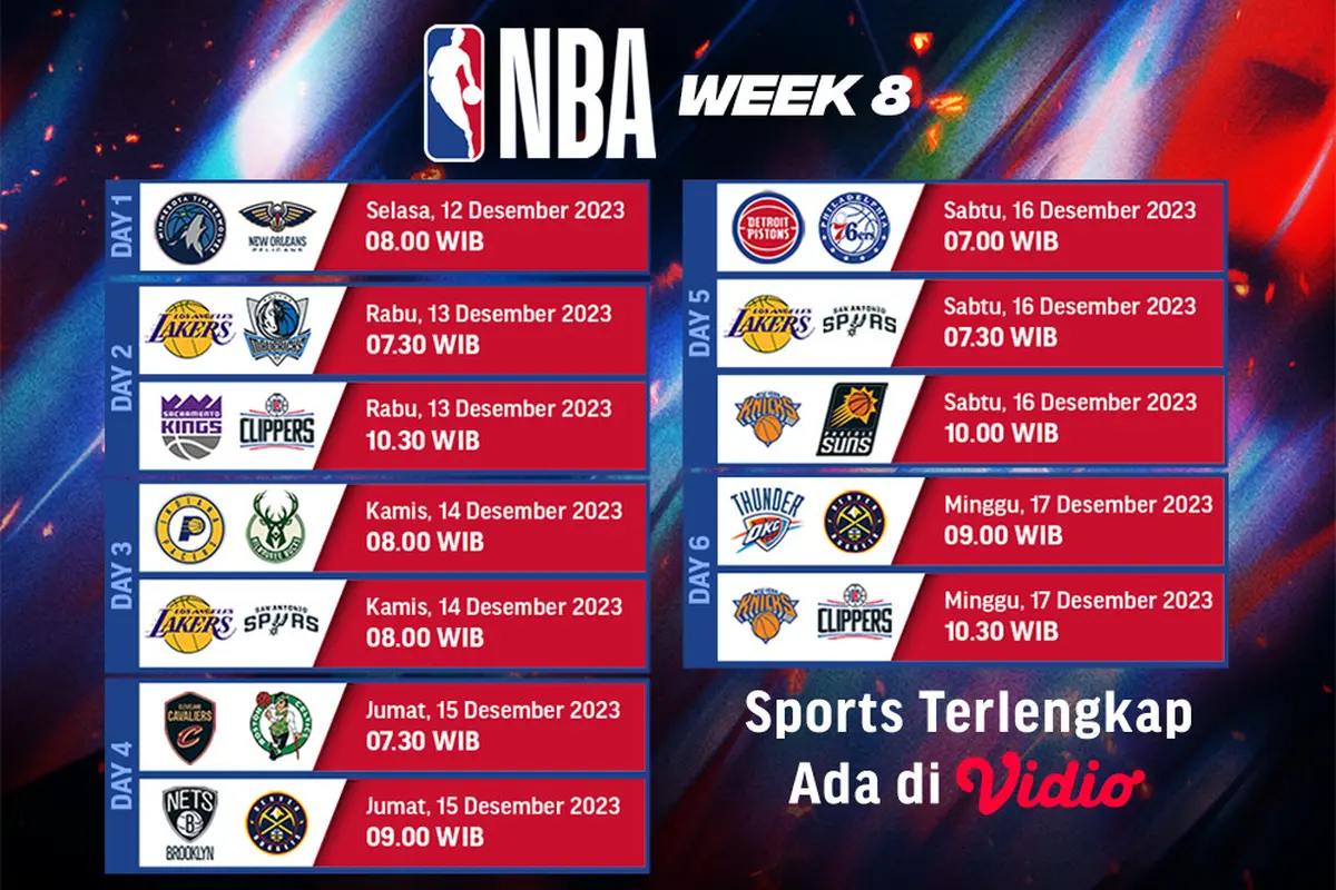 Jadwal dan Live Streaming Basket NBA Week 8 di Vidio