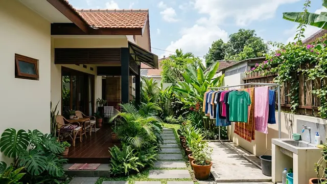 Desain Rumah dengan Kebun dan Area Jemur dalam Satu Lahan/AI Generated