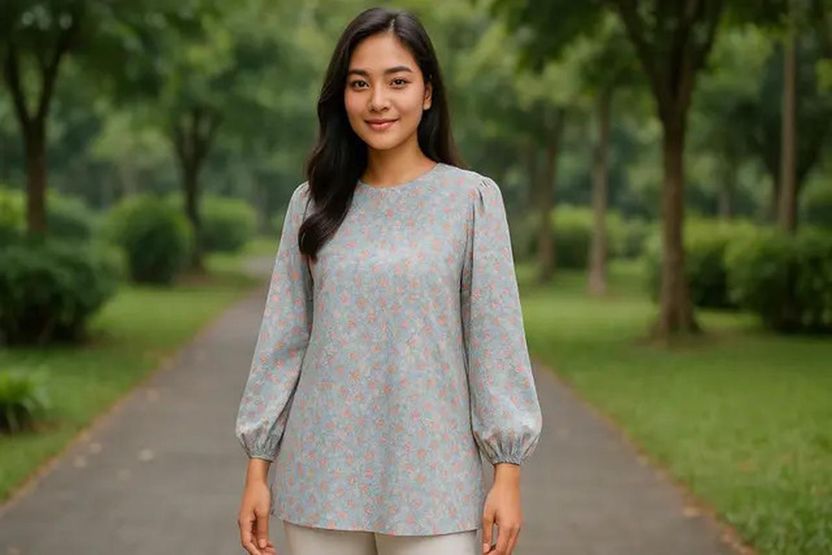 7 Model Tunik Motif Bunga Kecil Lengan Bishop, Bikin Tampilan Feminin dan Anggun di Segala Acara