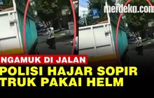 VIDEO: Polisi Ngamuk Hajar Sopir Truk Pakai Helm di Kudus, Ini Penyebabnya
