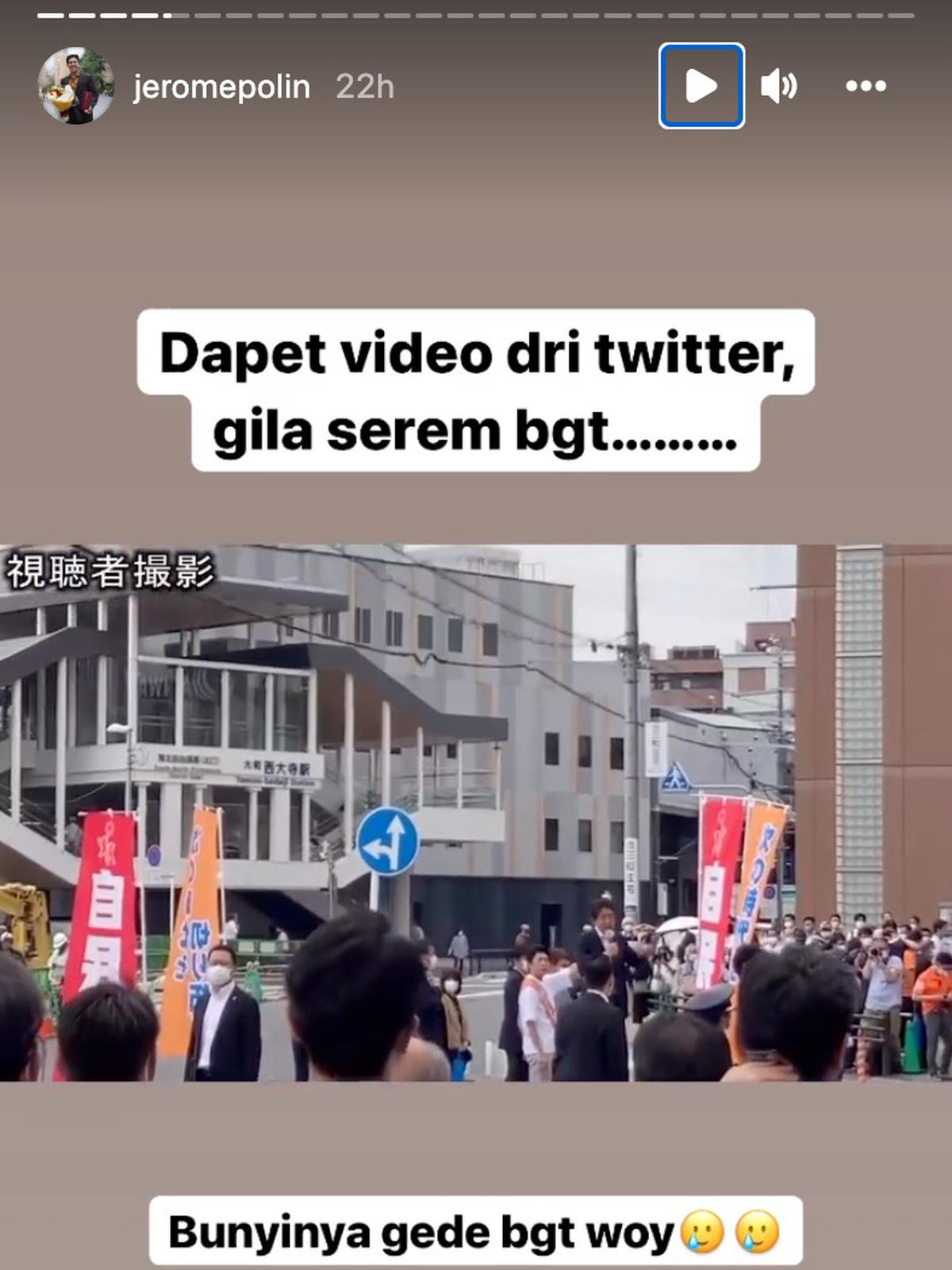 Unggahan Jerome Polin Sijabat soal Shinzo Abe ditembak. (Foto: Dok. Instagram @jeromepolin)