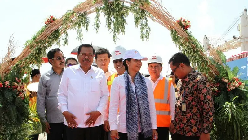 Menteri BUMN Rini Soemarno saat acara serah terima kapal MV Dharma Lautan Intan di Batam, Rabu (11/4/2018). (Dok Foto: Djakarta Lloyd)