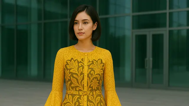 Model Dress Batik Kombinasi Brokat Lengan Panjang