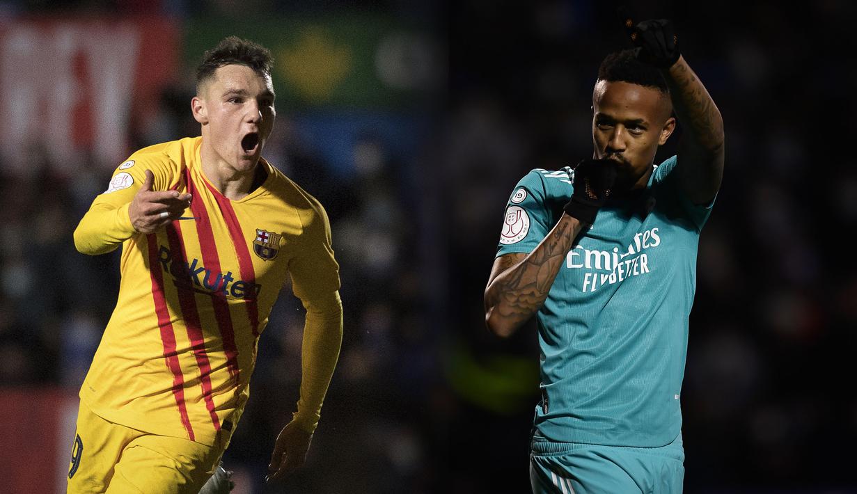 Barcelona dan Real Madrid sama-sama meraih hasil positif di babak 32 besar Copa Del Rey 2021/2022 pada Kamis (06/01/2021) dini hari WIB. Blaugrana menang 2-1 atas Linares Deportivo sedangkan Los Blancos menang 3-1 atas Deportivo Alcoyano. Berikut ulasannya. (Foto Kolase: AFP dan AP)