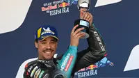 Pembalap Petronas Yamaha SRT, Franco Morbidelli finis ketiga pada balapan MotoGP Jerez 2021. (PIERRE-PHILIPPE MARCOU / AFP)