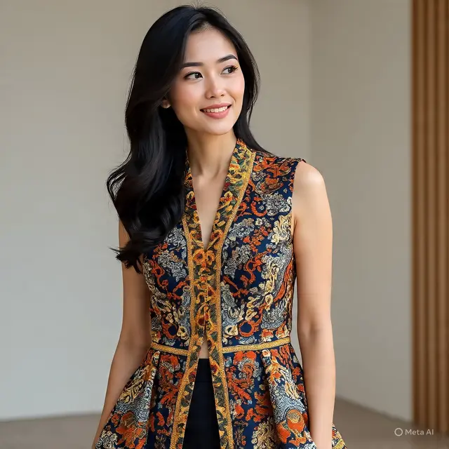 Model Rompi Batik Wanita Tanpa Lengan