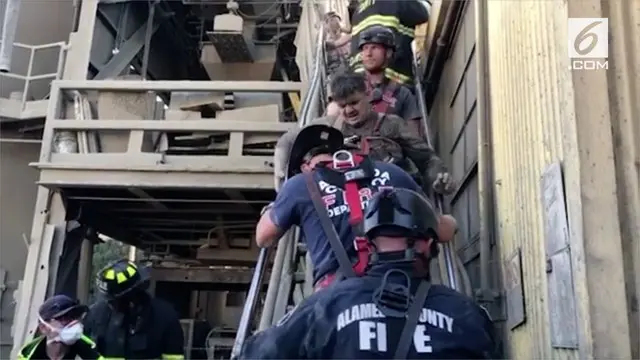 Seorang pekerja sebuah perusahaan pipa di Union City jatuh ke mesin pengaduk semen. Petugas pemadam kebakaran berhasil menyelamatkan pekerja tersebut.
