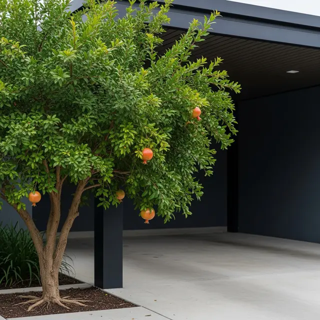 Pohon Buah yang Akarnya Tidak Membuat Carport Bergelombang (AI)