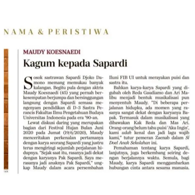 Unggahan Maudy Koesnaedi tentang kekagumannya terhadap penyair Sapardi Djoko Damono ((https://www.instagram.com/p/CC03SugJXJD/?utm_source=ig_embed)