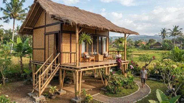 Model rumah bambu yang sederhana tapi bikin betah yang hadirkan nuansa perdesaan desain panggung minimalis dengan desain terbuka