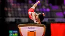<p>Pesenam putra Jepang, Shinnosuke Oka beraksi dalam nomor meja lompat pada babak kualifikasi Kejuaraan Dunia Gimnastik 2025 di Indonesia Arena, Senayan, Jakarta, Minggu (19/10/2025). (Bola.com/Bagaskara Lazuardi)</p>